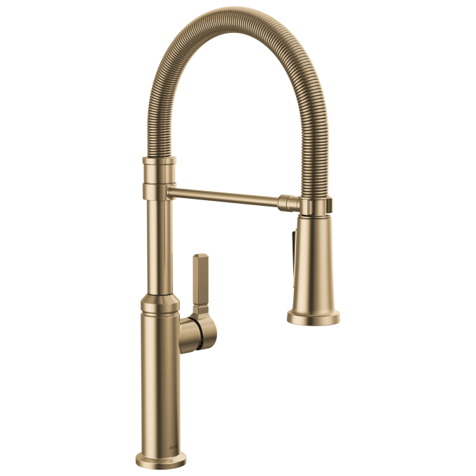 DELTA Rhett Single Handle Pull-Down Spring Kitchen Faucet — Champagne Bronze