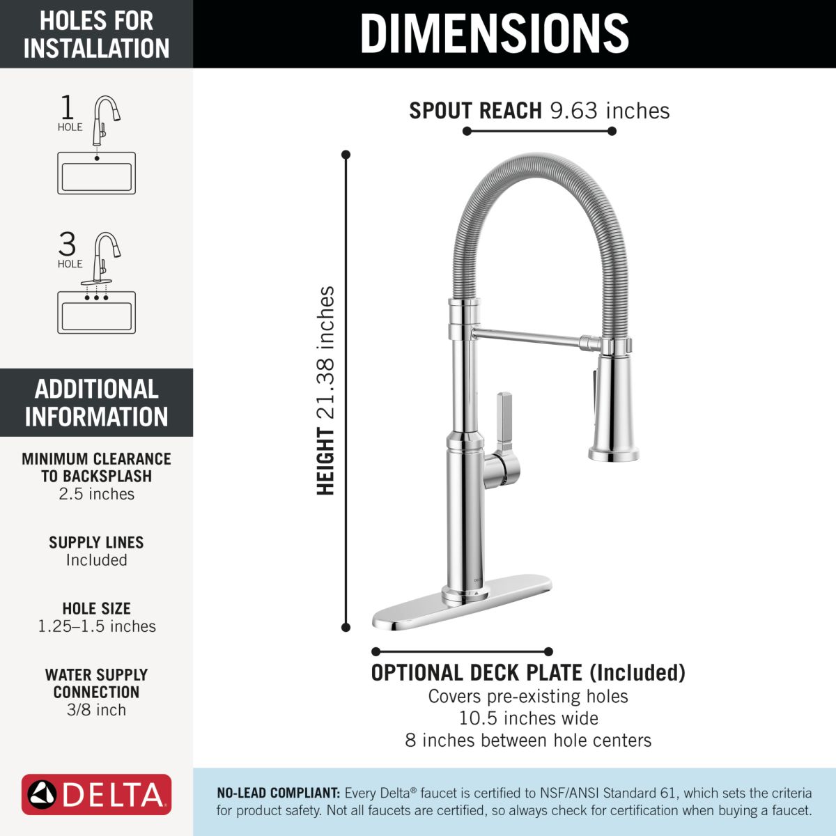 DELTA Rhett Single Handle Pull-Down Kitchen Faucet With Spring Spout — Chrome