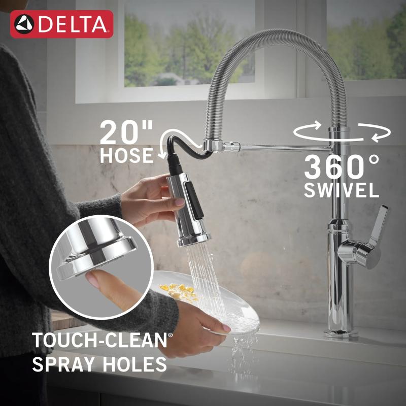 DELTA Rhett Single Handle Pull-Down Kitchen Faucet With Spring Spout — Chrome