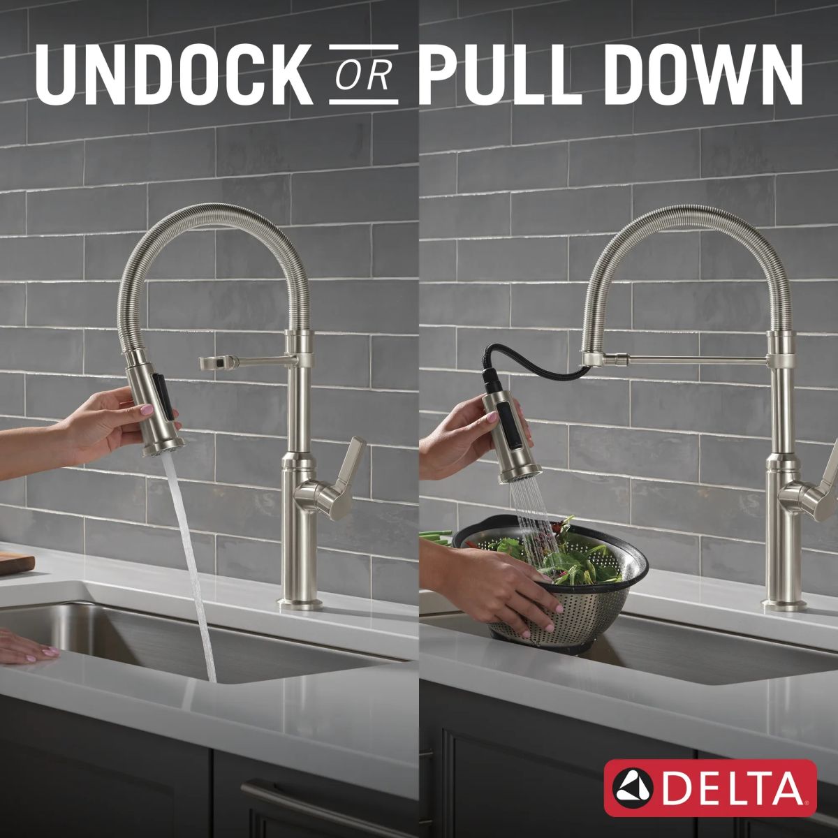 DELTA Rhett Single Handle Pull-Down Kitchen Faucet With Spring Spout — Stainless