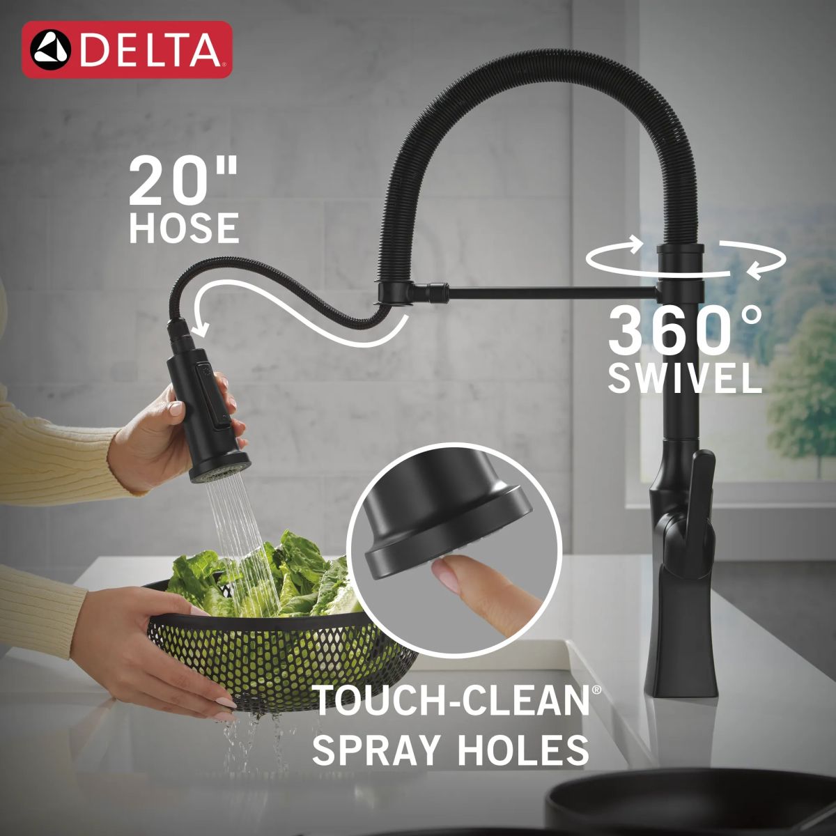 DELTA Ermelo Single Handle Pull-Down Spring Kitchen Faucet — Matte Black