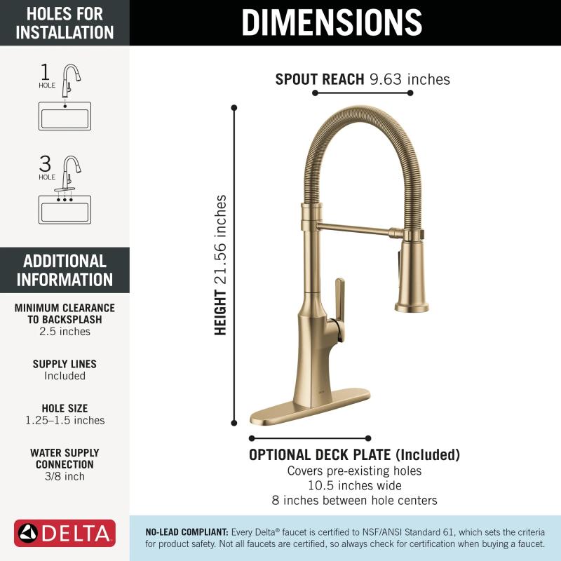 DELTA Ermelo Single Handle Pull-Down Spring Kitchen Faucet — Champagne Bronze