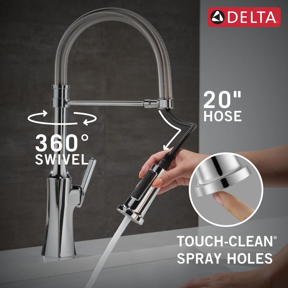 DELTA Ermelo Single Handle Pull-Down Kitchen Faucet With Spring Spout — Chrome