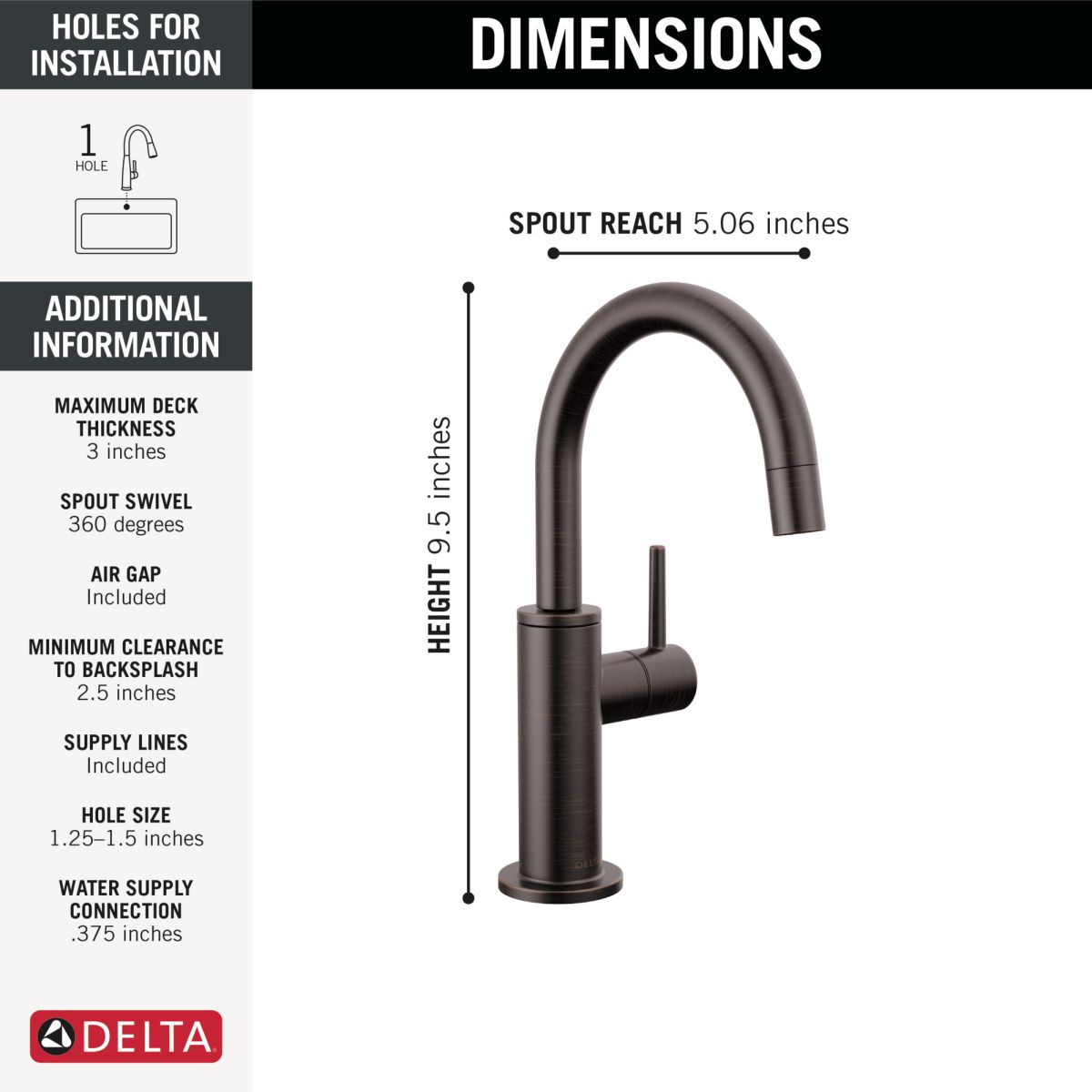 DELTA Other Contemporary Round Beverage Faucet — Venetian Bronze