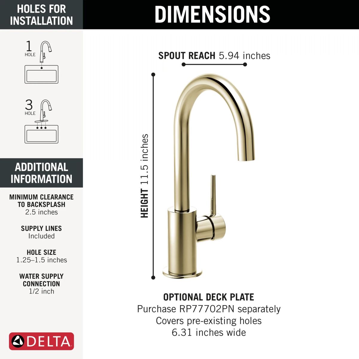 DELTA Trinsic True Bar Limited Swivel — Polished Nickel