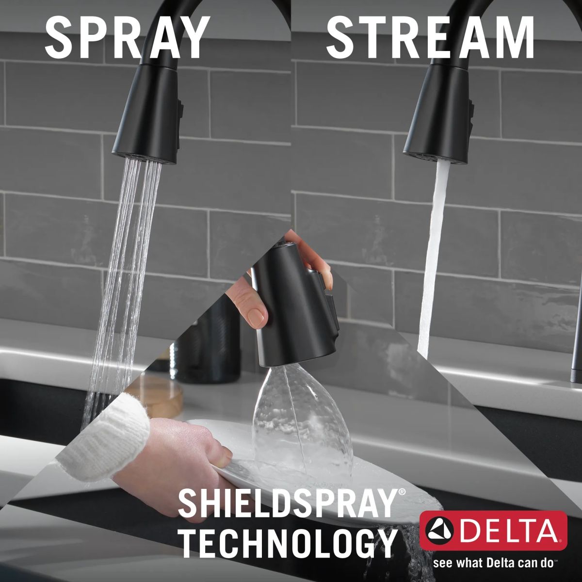 DELTA Lenta Single-Handle Pull-Down Kitchen Faucet with Touch2O Technology — Matte Black