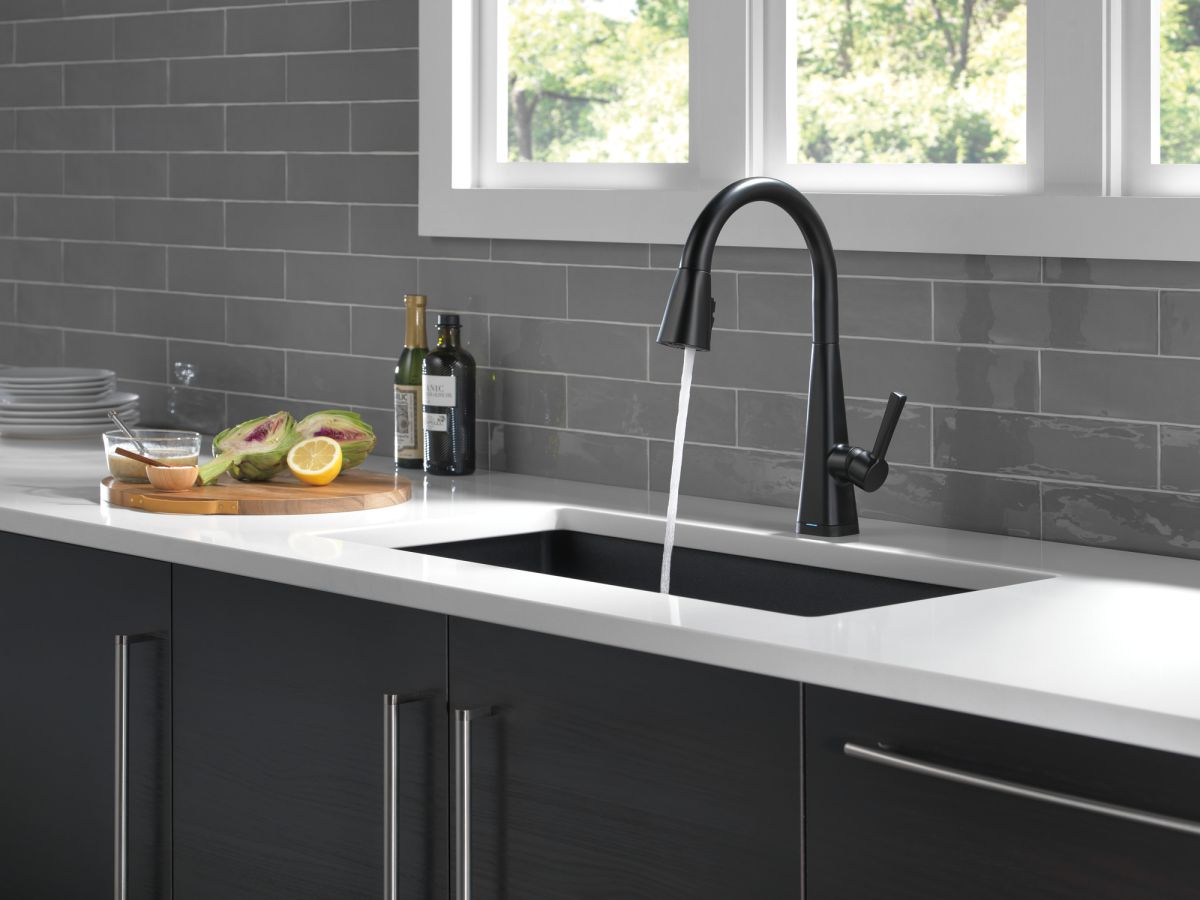 DELTA Lenta Single-Handle Pull-Down Kitchen Faucet with Touch2O Technology — Matte Black