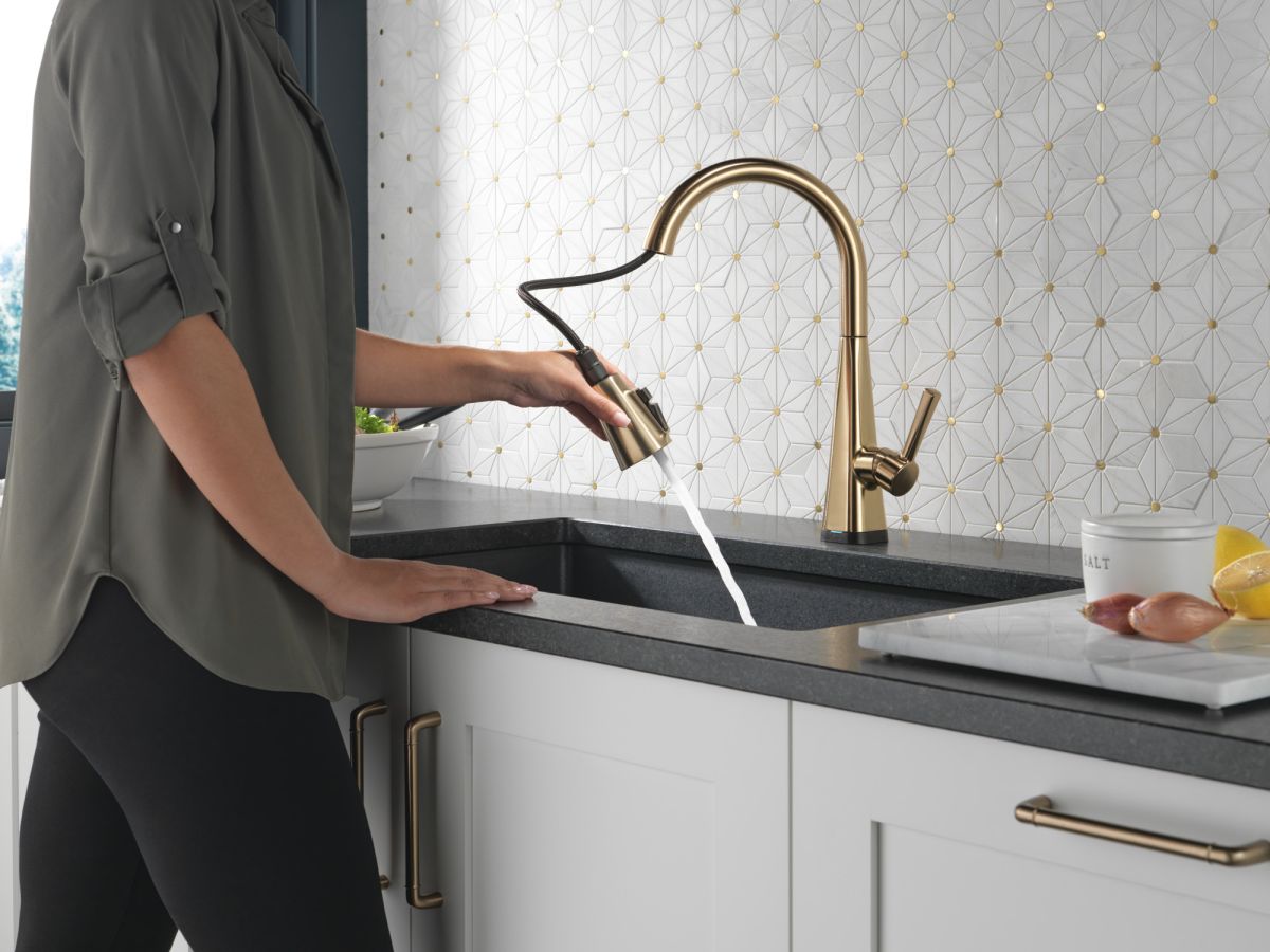DELTA Lenta Single-Handle Pull-Down Kitchen Faucet with Touch2O Technology — Champagne Bronze