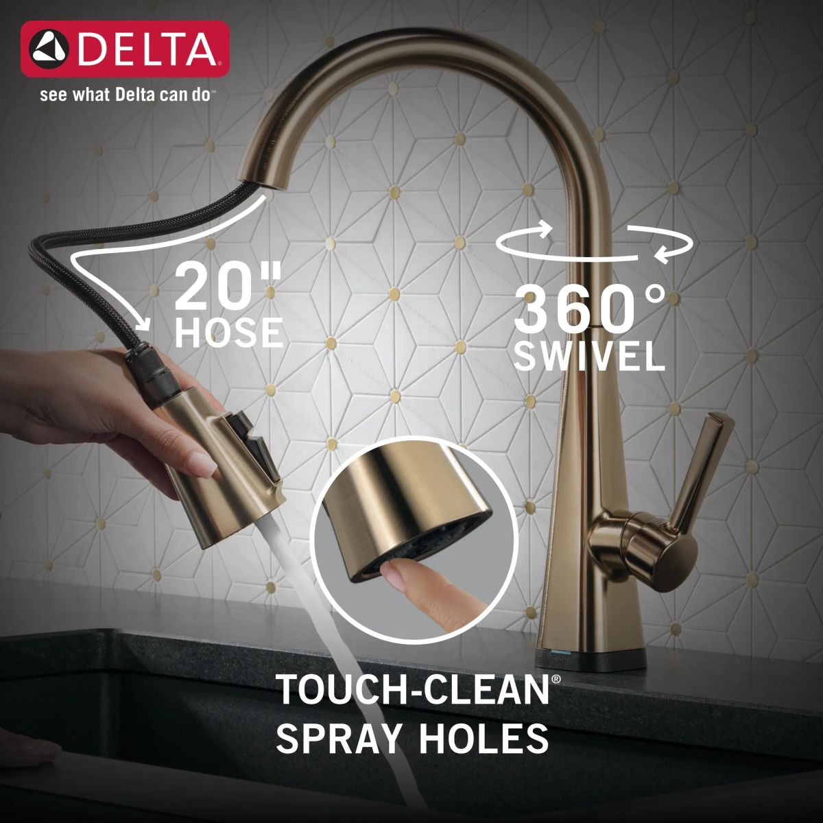 DELTA Lenta Single-Handle Pull-Down Kitchen Faucet with Touch2O Technology — Champagne Bronze
