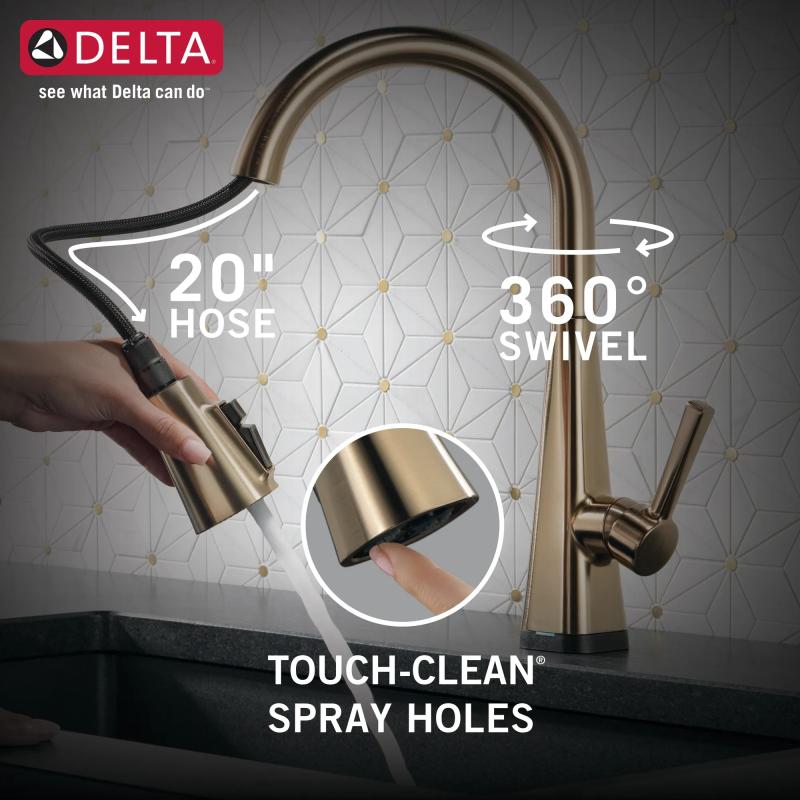 DELTA Lenta Single-Handle Pull-Down Kitchen Faucet with Touch2O Technology — Champagne Bronze
