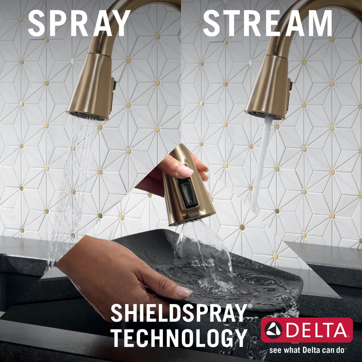 DELTA Lenta Single-Handle Pull-Down Kitchen Faucet with Touch2O Technology — Champagne Bronze