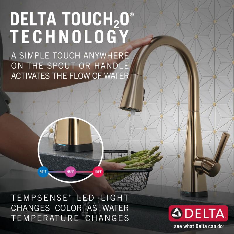 DELTA Lenta Single-Handle Pull-Down Kitchen Faucet with Touch2O Technology — Champagne Bronze
