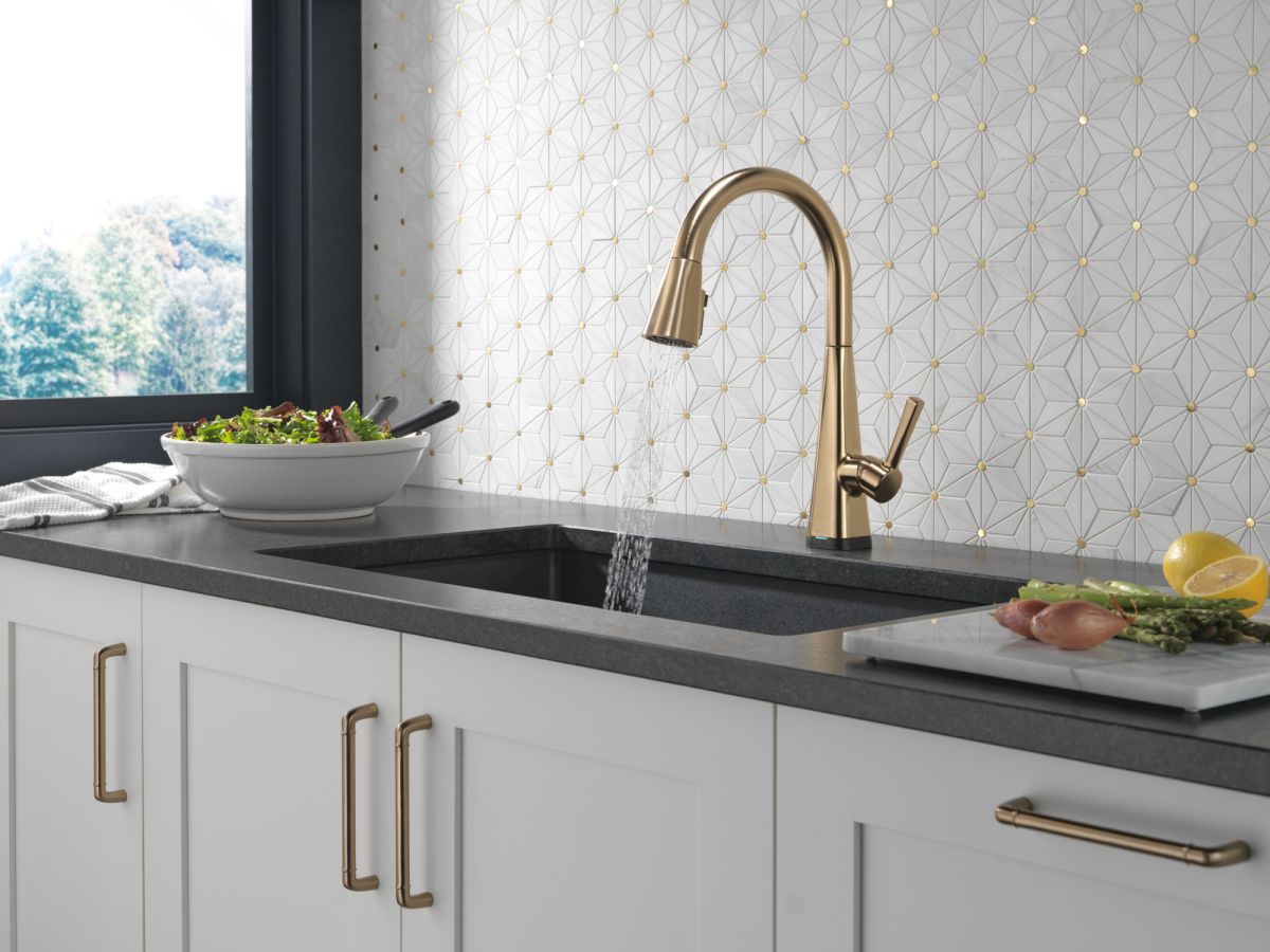 DELTA Lenta Single-Handle Pull-Down Kitchen Faucet with Touch2O Technology — Champagne Bronze