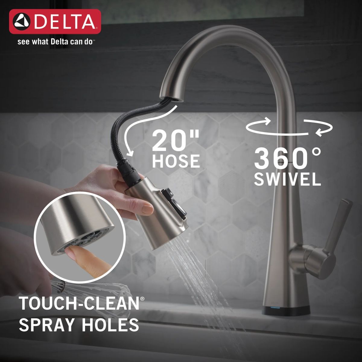 DELTA Lenta Single-Handle Pull-Down Kitchen Faucet with Touch2O Technology — Spotshield Stainless