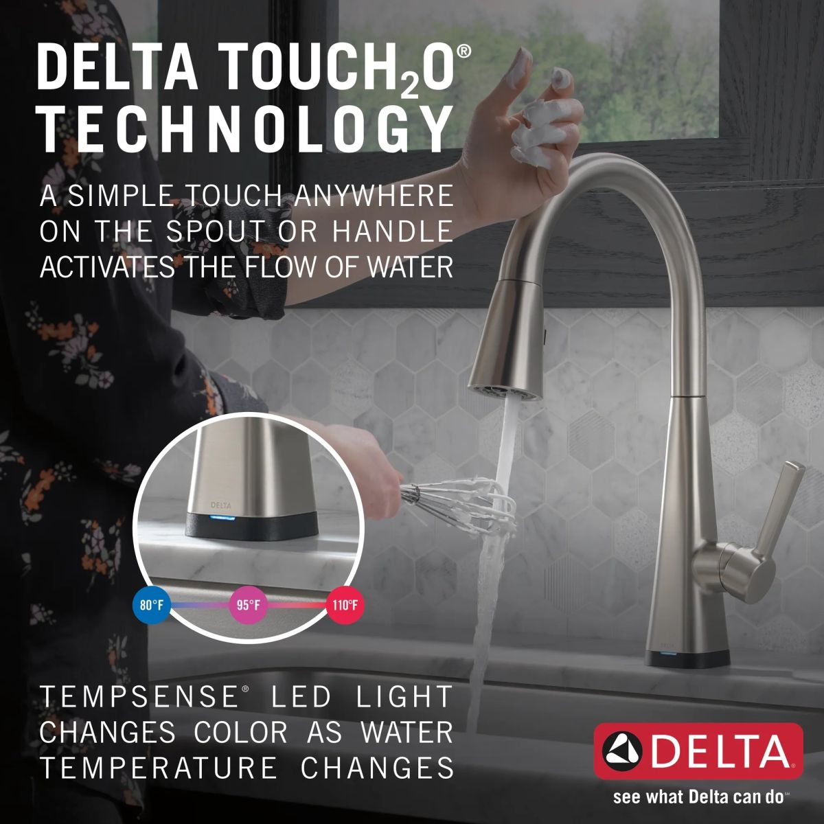 DELTA Lenta Single-Handle Pull-Down Kitchen Faucet with Touch2O Technology — Spotshield Stainless