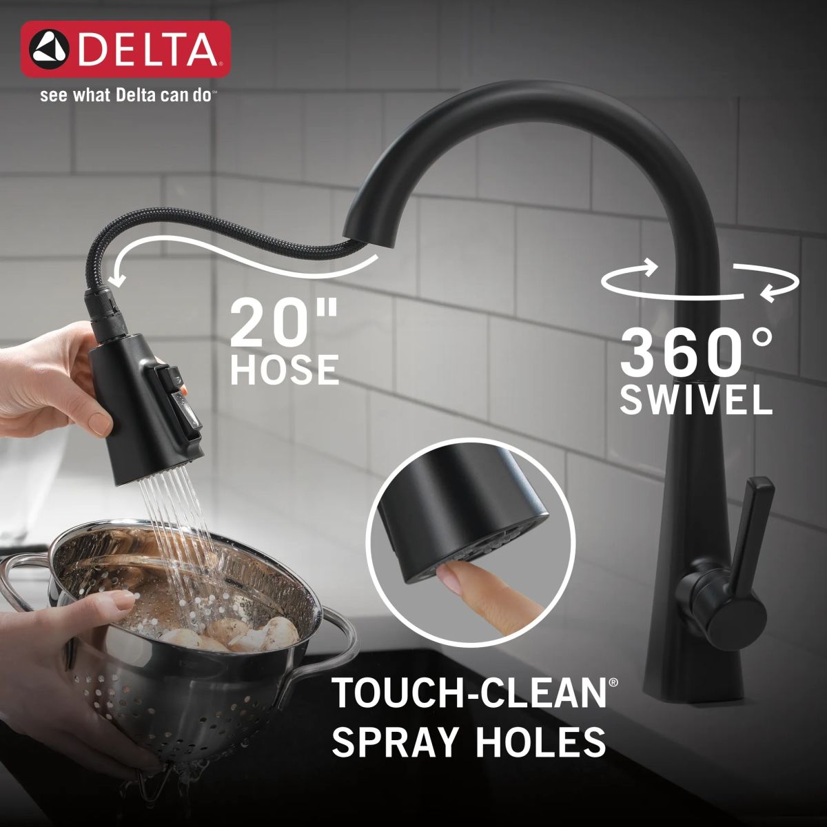 DELTA Lenta Single-Handle Pull-Down Kitchen Faucet — Matte Black