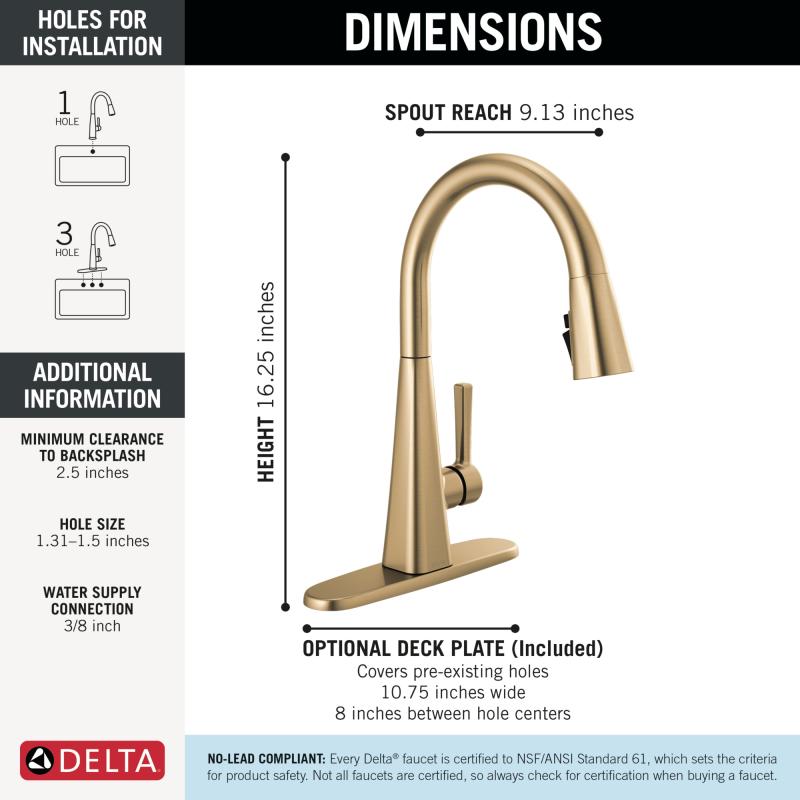 DELTA Lenta Single-Handle Pull-Down Kitchen Faucet — Champagne Bronze