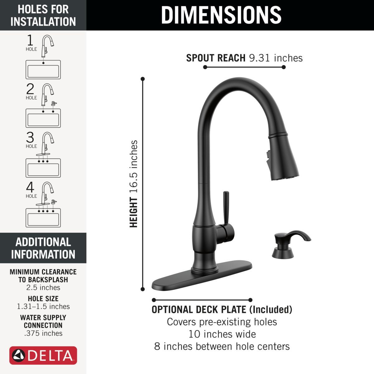 DELTA Hazelwood Single Handle Pull-Down Kitchen Faucet with Soap Dispenser and ShieldSpray Technology — Matte Black