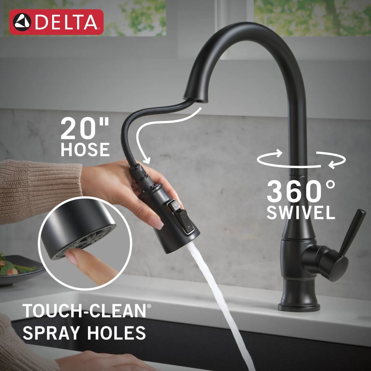 DELTA Hazelwood Single Handle Pull-Down Kitchen Faucet with Soap Dispenser and ShieldSpray Technology — Matte Black
