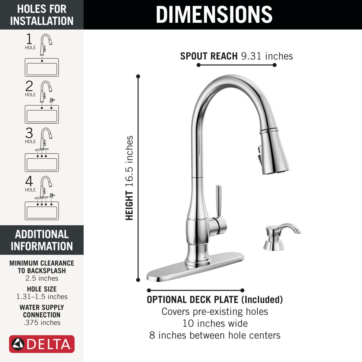 DELTA Hazelwood Single Handle Pull-Down Kitchen Faucet with Soap Dispenser and ShieldSpray Technology — Chrome