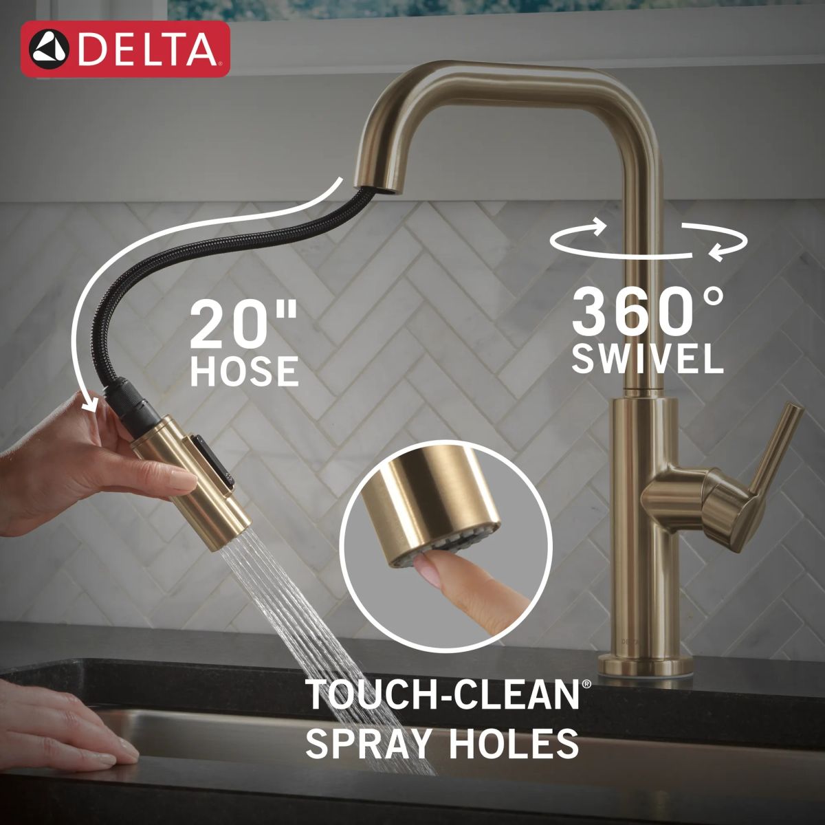 DELTA Nicoli Single Handle Pull-Down Kitchen Faucet — Champagne Bronze