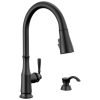 DELTA Capertee Single Handle Pull-Down Kitchen Faucet with Soap Dispenser and ShieldSpray Technology — Matte Black