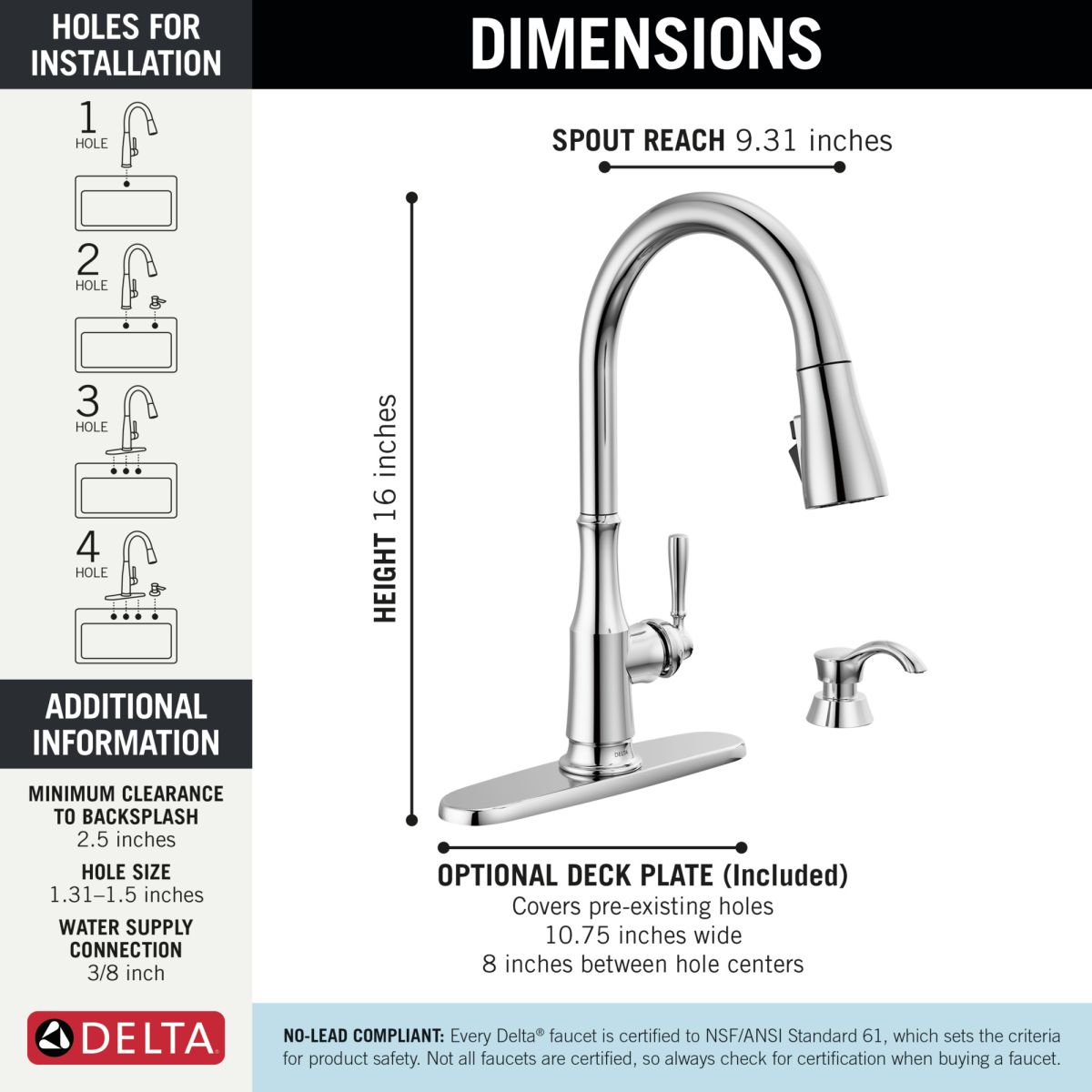 DELTA Capertee Single Handle Pull-Down Kitchen Faucet with Soap Dispenser and ShieldSpray Technology — Chrome