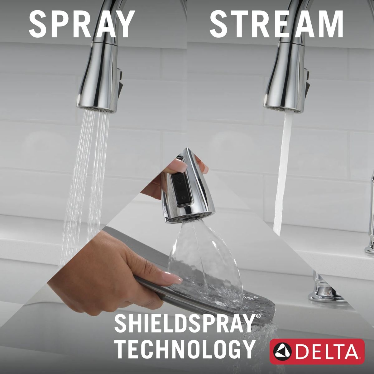 DELTA Capertee Single Handle Pull-Down Kitchen Faucet with Soap Dispenser and ShieldSpray Technology — Chrome