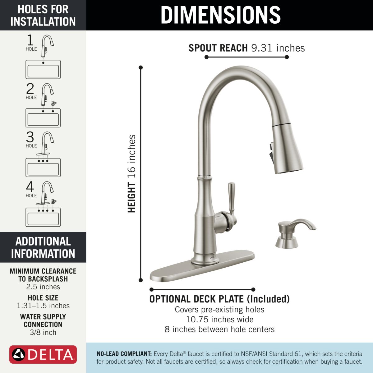 DELTA Capertee Single Handle Pull-Down Kitchen Faucet with Soap Dispenser and ShieldSpray Technology — Spotshield Stainless