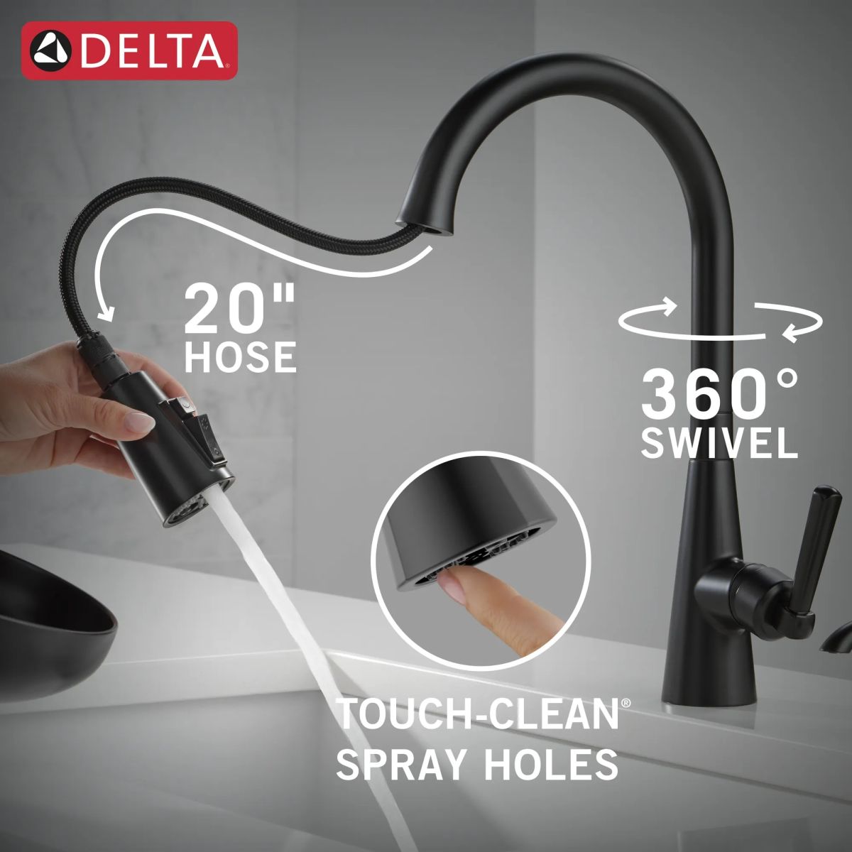 DELTA Boyd Single Handle Pull-Down Kitchen Faucet with Soap Dispenser and ShieldSpray Technology — Matte Black