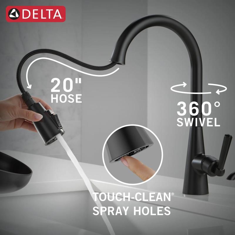 DELTA Boyd Single Handle Pull-Down Kitchen Faucet with Soap Dispenser and ShieldSpray Technology — Matte Black