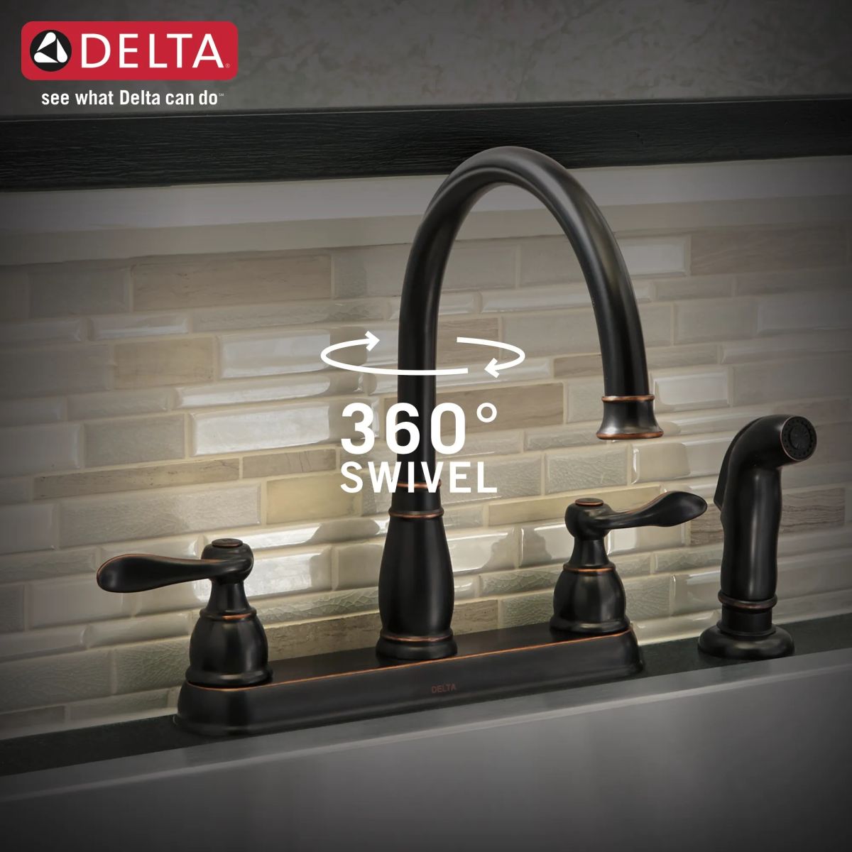 DELTA Windemere Two Handle Kitchen Faucet — Oil Rubbed Bronze