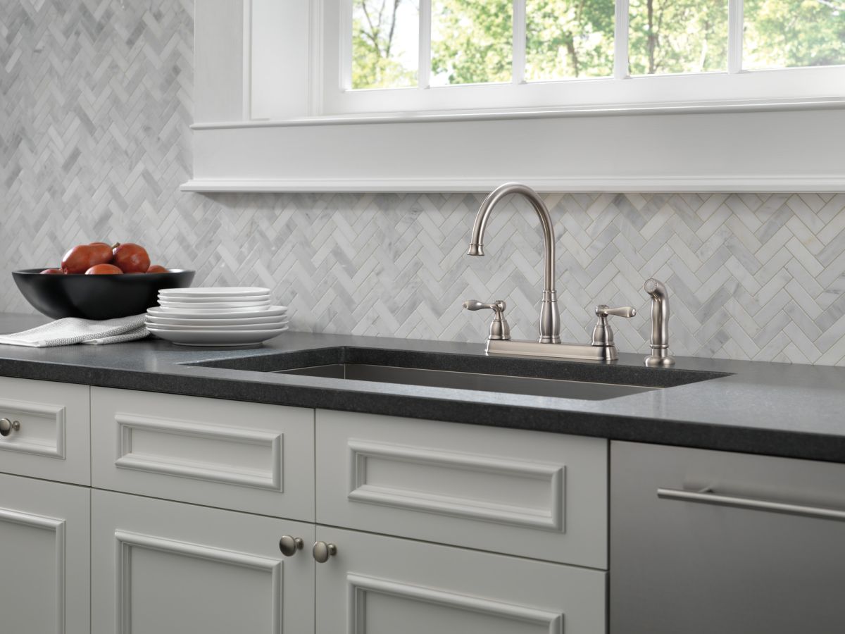 DELTA Windemere Two Handle Kitchen Faucet — Stainless