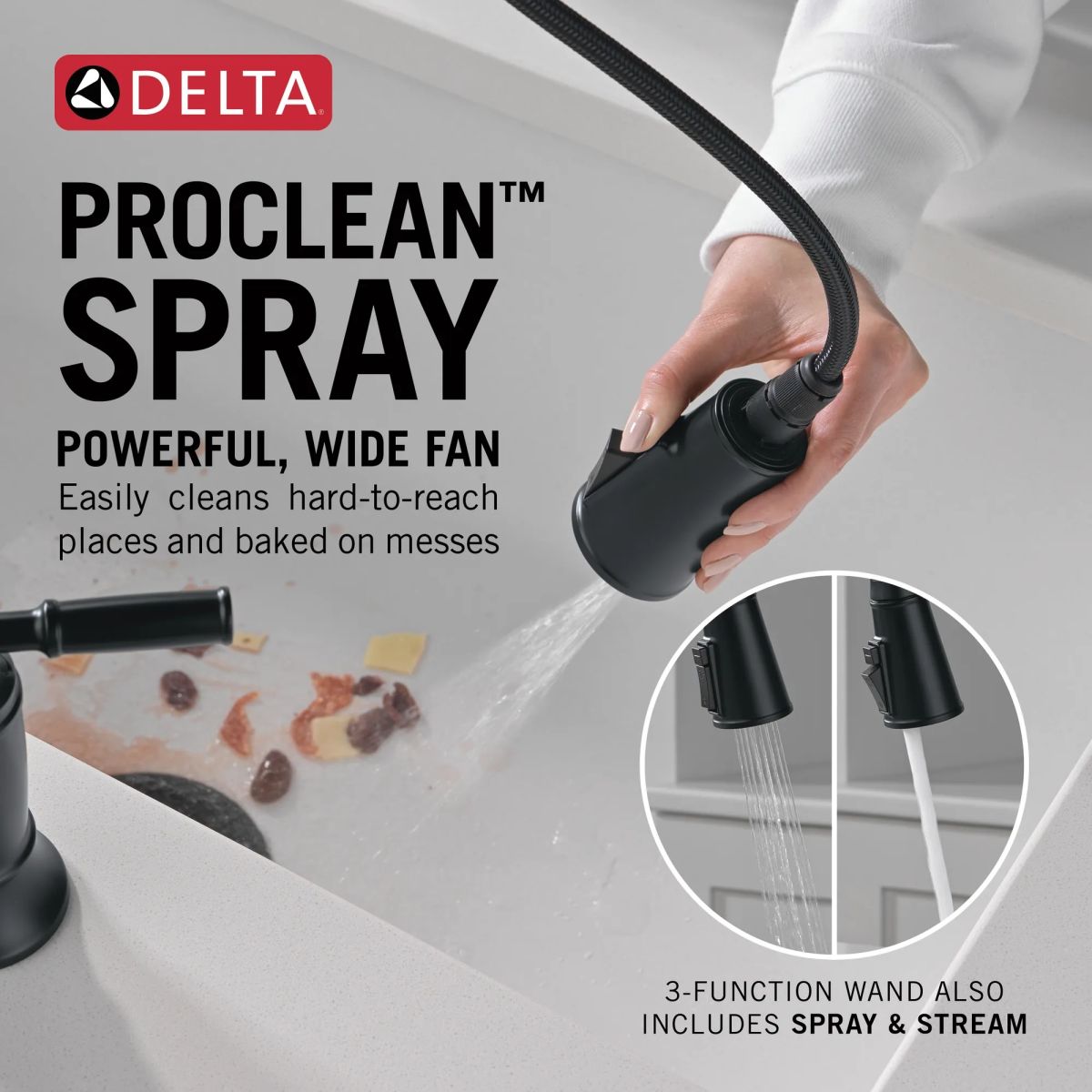 DELTA Renaldi Two Handle Pull-Down Bridge Kitchen Faucet — Matte Black