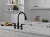 DELTA Renaldi Two Handle Pull-Down Bridge Kitchen Faucet — Matte Black
