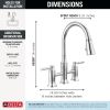 DELTA Renaldi Two Handle Pull-Down Bridge Kitchen Faucet — Lumicoat® Chrome