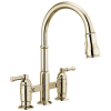 DELTA Broderick Two Handle Pull-Down Bridge Kitchen Faucet — Polished Nickel