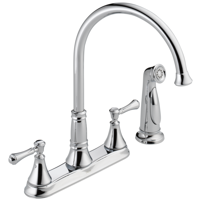 DELTA Cassidy Two Handle Kitchen Faucet with Spray — Chrome