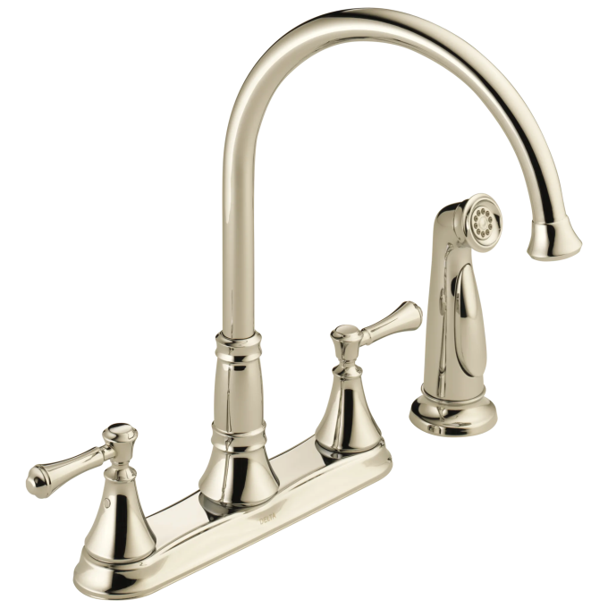 DELTA Cassidy Two Handle Kitchen Faucet with Spray — Polished Nickel
