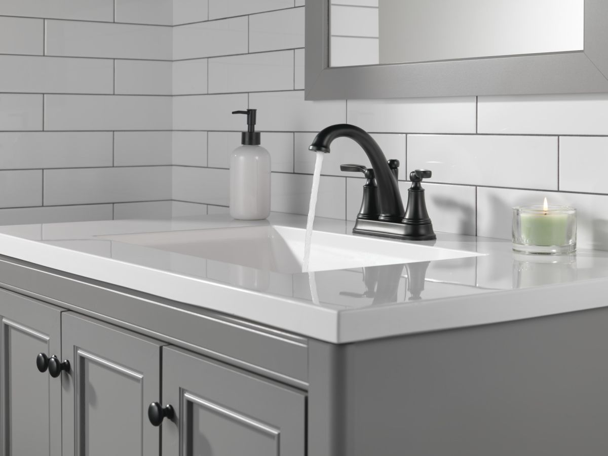 DELTA Woodhurst Two Handle Centerset Bathroom Faucet — Matte Black