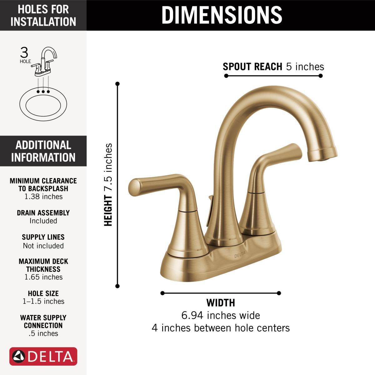 DELTA Kayra Two Handle Tract-Pack Centerset Bathroom Faucet — Champagne Bronze