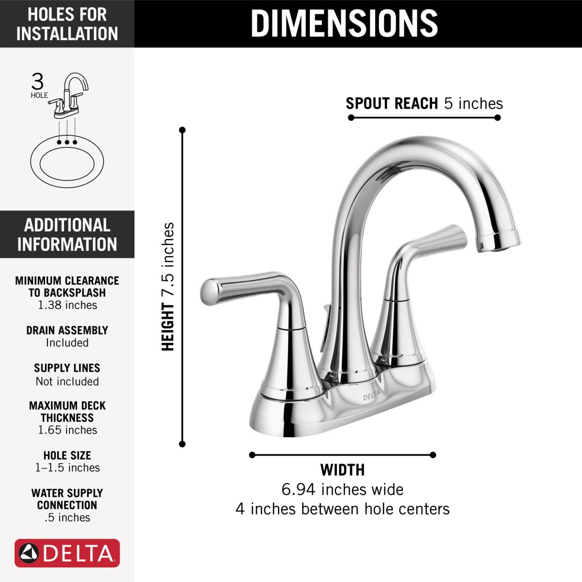 DELTA Kayra Two Handle Centerset Bathroom Faucet — Chrome