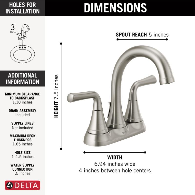 DELTA Kayra Two Handle Tract-Pack Centerset Bathroom Faucet — Stainless