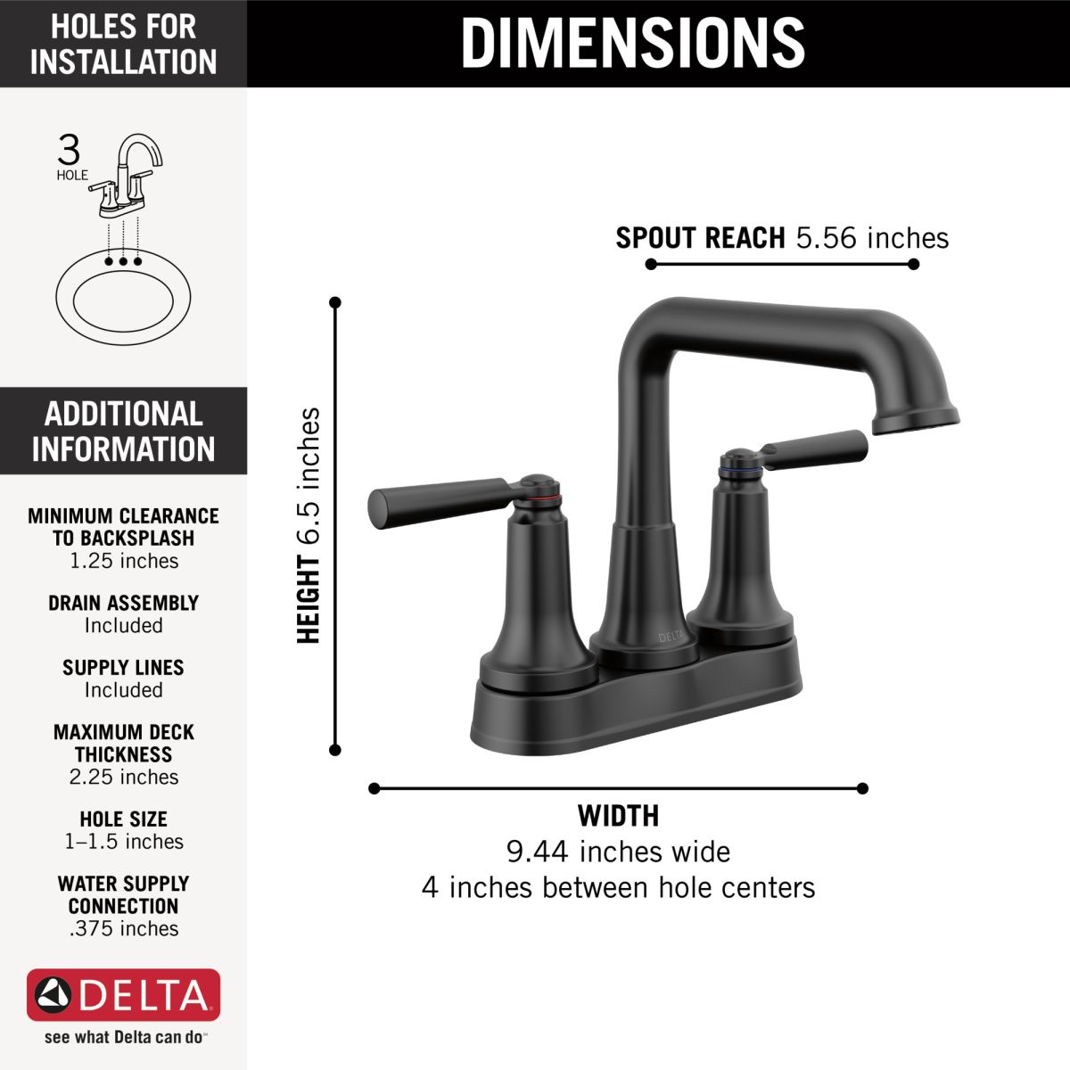 DELTA Saylor Two Handle Centerset Bathroom Faucet — Matte Black