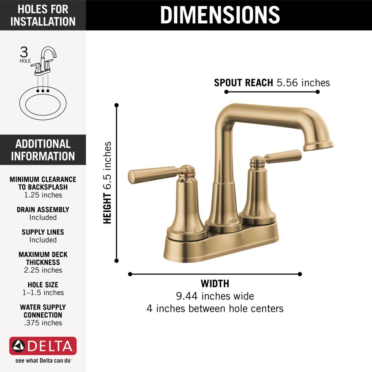 DELTA Saylor Two Handle Centerset Bathroom Faucet — Champagne Bronze