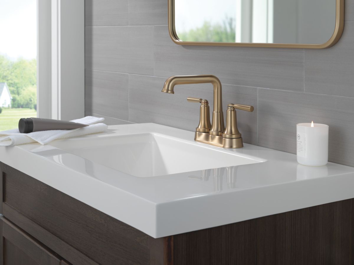 DELTA Saylor Two Handle Centerset Bathroom Faucet — Champagne Bronze