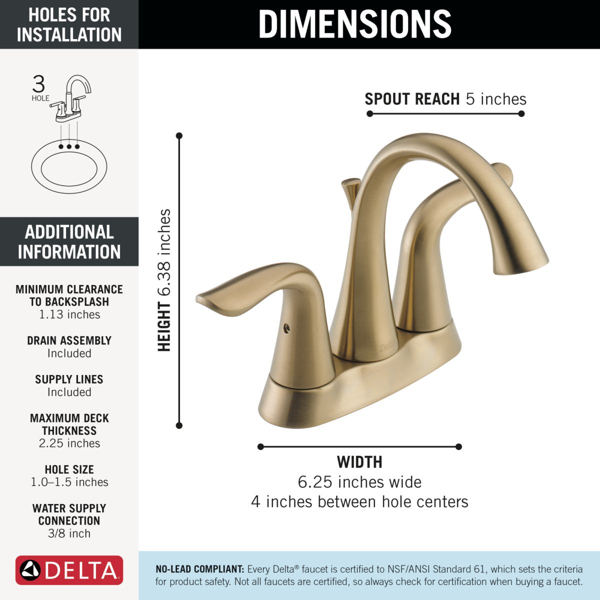 DELTA Lahara Two Handle Centerset Bathroom Faucet — Champagne Bronze