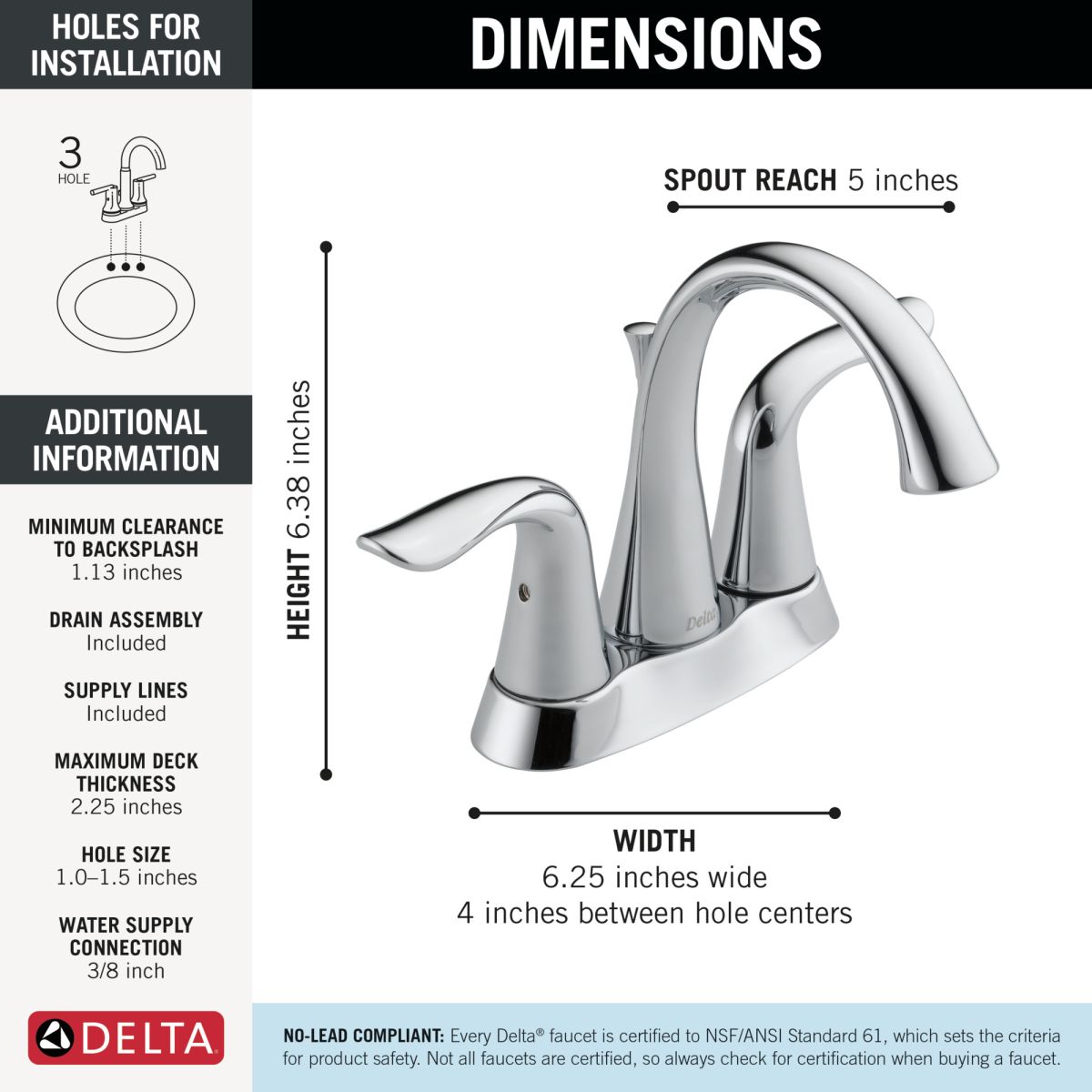 DELTA Lahara Two Handle Centerset Bathroom Faucet — Chrome