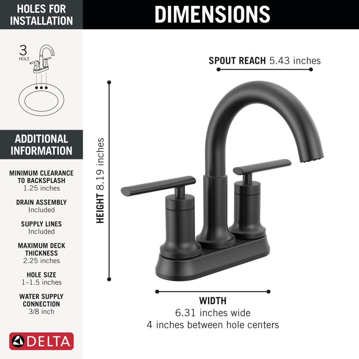 DELTA Altado  Two Handle Centerset Bathroom Faucet — Matte Black