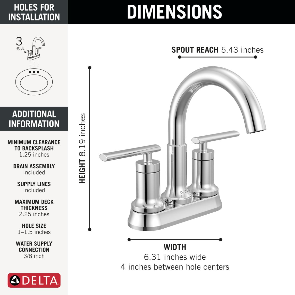 DELTA Altado  Two Handle Centerset Bathroom Faucet — Chrome